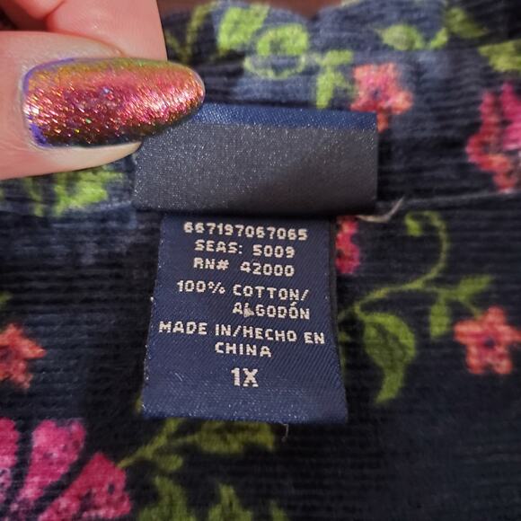 Vtg Basic Editions 90s Y2K Fine Wale Corduroy Floral Pearl Snap Shirt Jacket 1X - Picture 9 of 11